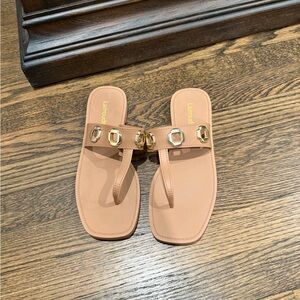 Larroude Tan Sandals with Gold Accents
